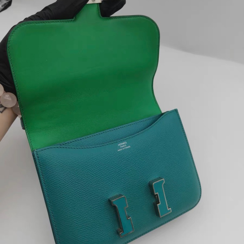 愛馬仕Constance19 康康mini+孔雀藍琺瑯扣+X刻-6