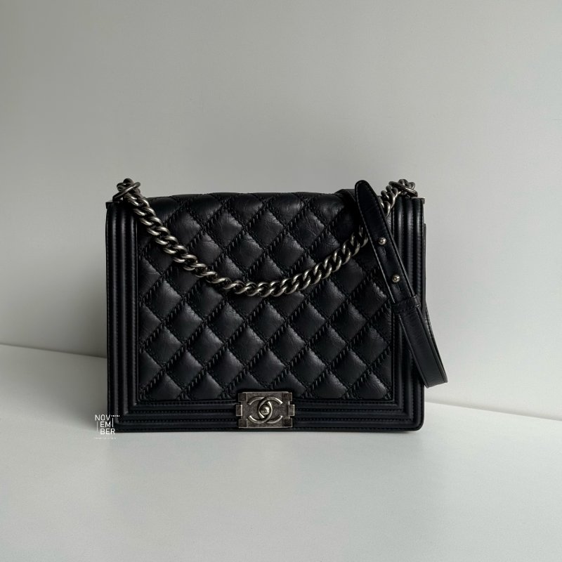 95新🖤 Chanel 香奈兒 Le Boy 30 黑色銀釦-0