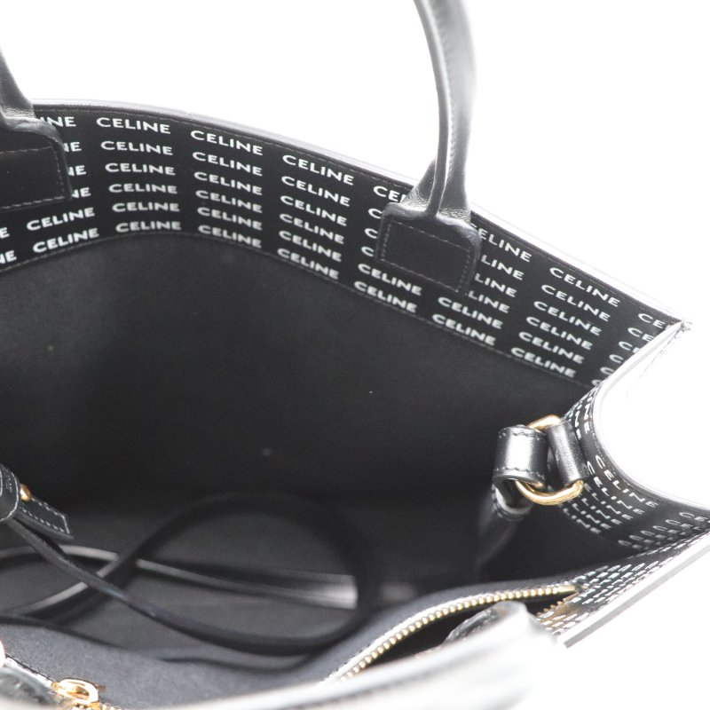 Celine 思琳 琴譜 Tote 黑色皮革 白色印花 手提包 斜挎包-12