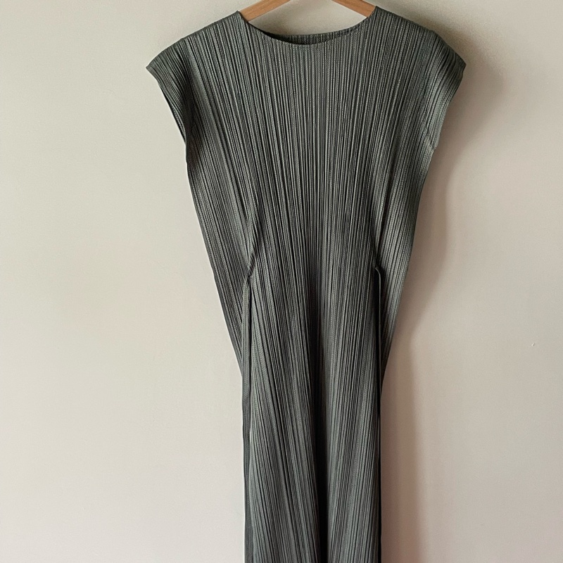 ▪️富貴選物FUGUEI▪️PP   三宅一生果子綠 細菱格紋 長洋裝-6