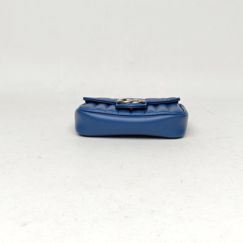 GUCCI GGMarmont肩背包超Mini16.5藍色牛皮銀扣肩背包-4