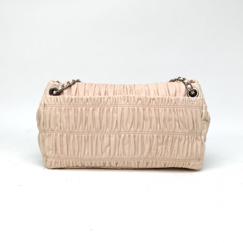 PRADA 裸色羊皮銀扣單肩包褶皺腋下包肩背包-2