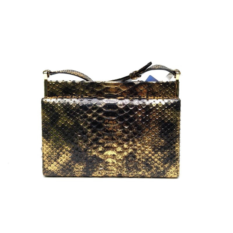 CHANEL 黑金蛇皮26開金扣2.55盒子包肩背包-2