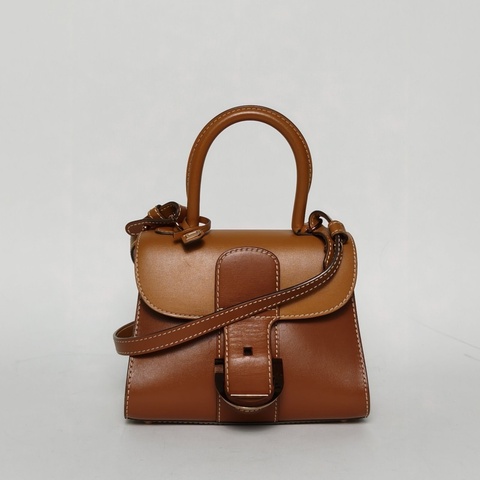 DELVAUX BOX皮BrillantMINI金棕色牛皮玫瑰金扣