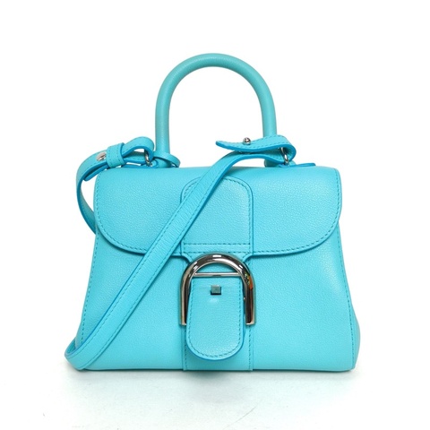 DELVAUX BrillantMini20藍色荔枝牛皮銀扣