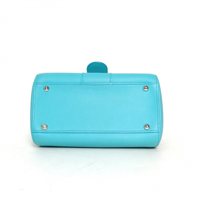 DELVAUX BrillantMini20藍色荔枝牛皮銀扣-3