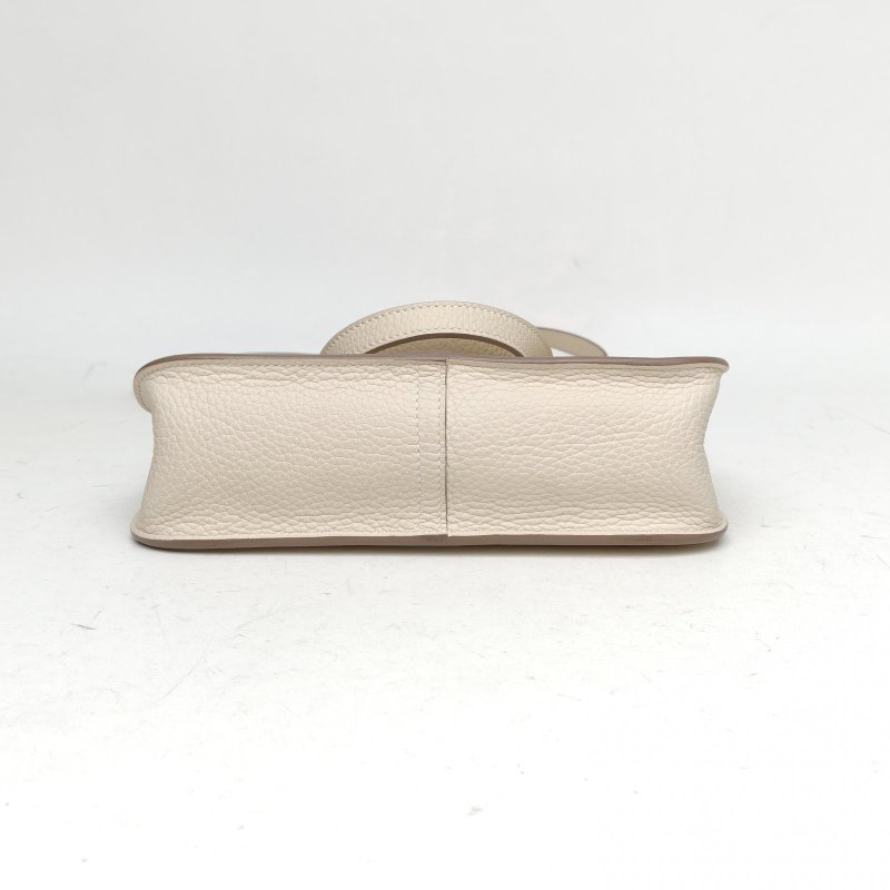 HERMES Halzan25雙提手單肩包奶昔白TC皮U刻銀扣肩背包-4