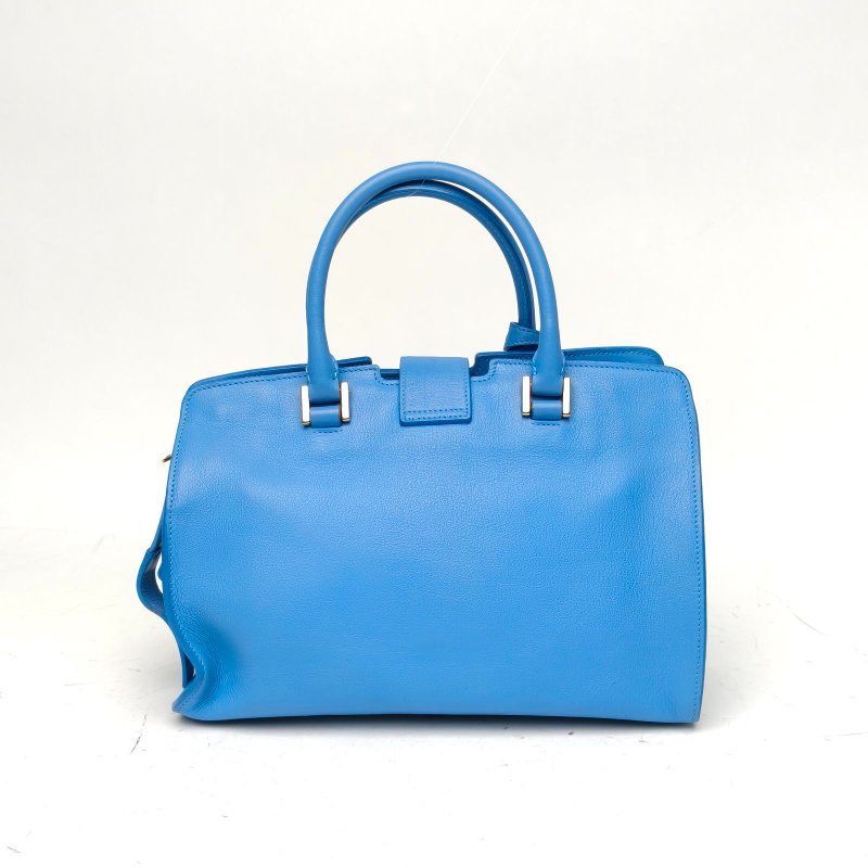 SAINT LAURENT CabasLogo搭扣手提公事包小號26藍色牛皮金扣肩背包-2