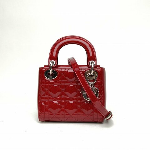 DIOR Lady戴妃包三格紅色漆皮銀扣2016肩背包