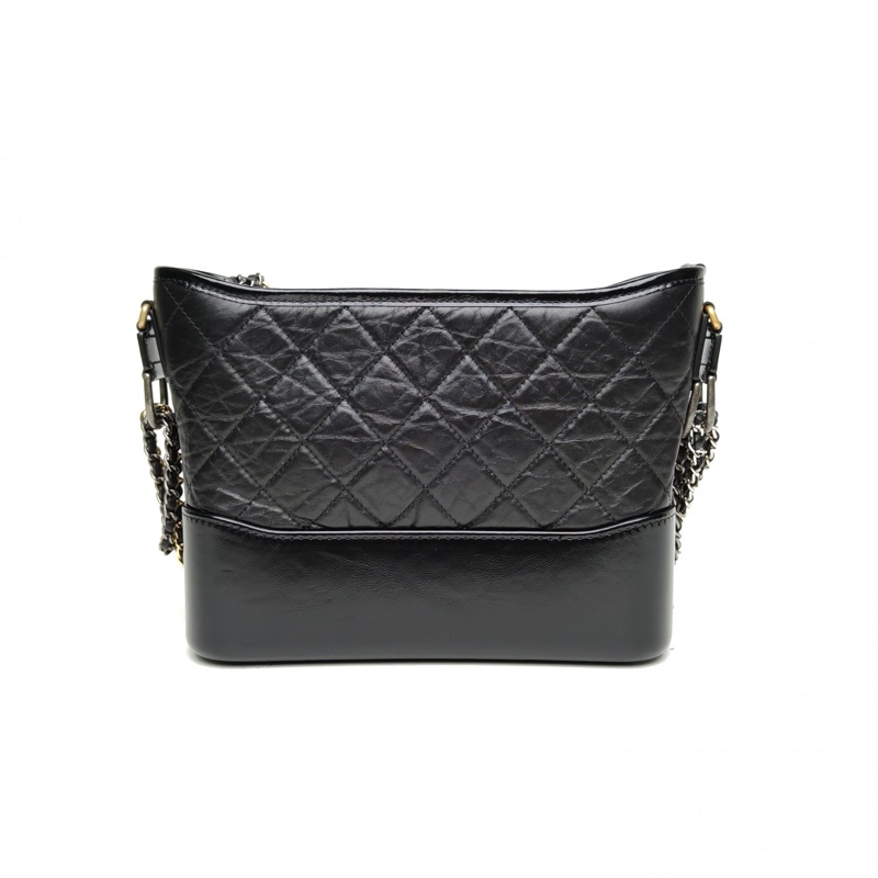 CHANEL GABRIELLE流浪新中號黑色牛皮晶片金銀扣-2