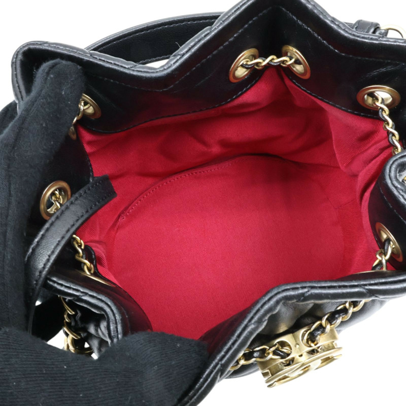 黑色 菱格紋 牛皮 CC Drawstring 水桶包 兩用包【CHANEL 香奈兒】 AS2057-2