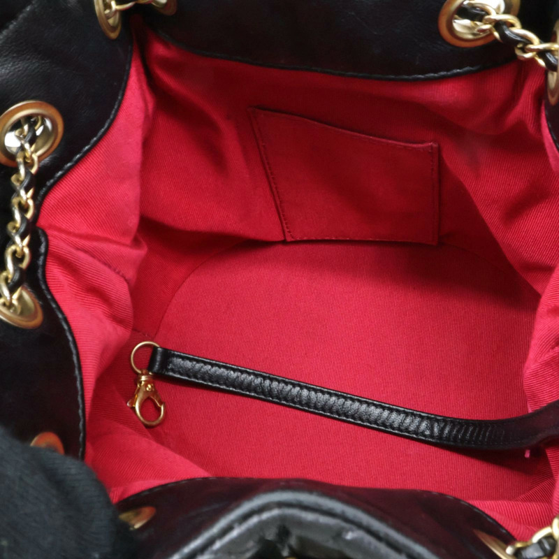 黑色 菱格紋 牛皮 CC Drawstring 水桶包 兩用包【CHANEL 香奈兒】 AS2057-3