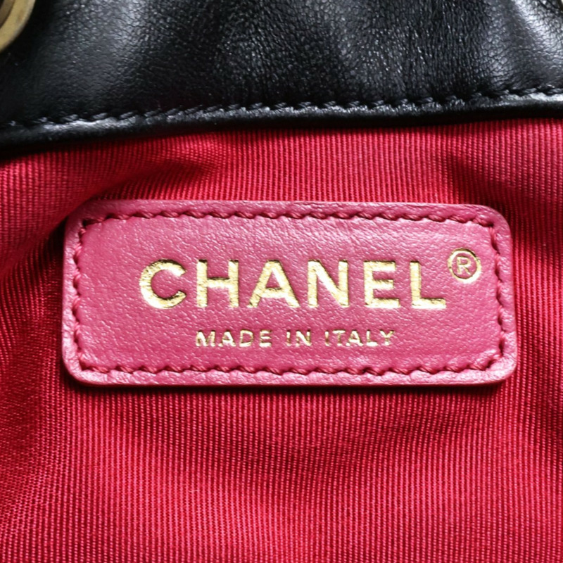 黑色 菱格紋 牛皮 CC Drawstring 水桶包 兩用包【CHANEL 香奈兒】 AS2057-4