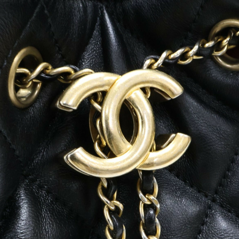黑色 菱格紋 牛皮 CC Drawstring 水桶包 兩用包【CHANEL 香奈兒】 AS2057-7