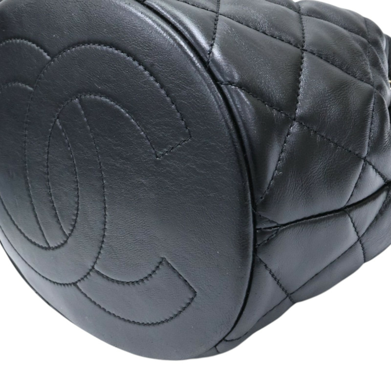 黑色 菱格紋 牛皮 CC Drawstring 水桶包 兩用包【CHANEL 香奈兒】 AS2057-14