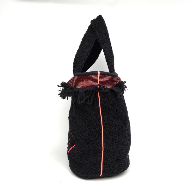 CHANEL 黑色棉銀扣22S毛巾子袋沙灘包三合一肩背包-1