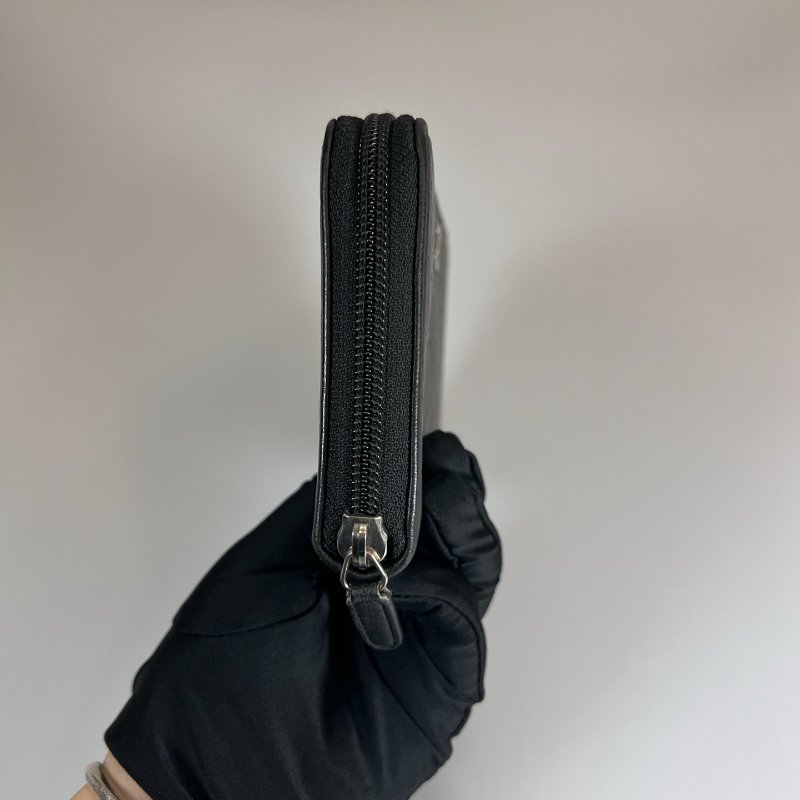 CHANEL 山茶花ㄇ拉長夾 羊皮黑 保卡款14開-2