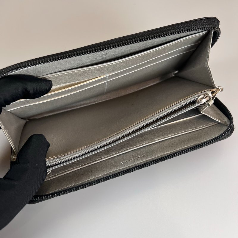 CHANEL 山茶花ㄇ拉長夾 羊皮黑 保卡款14開-5