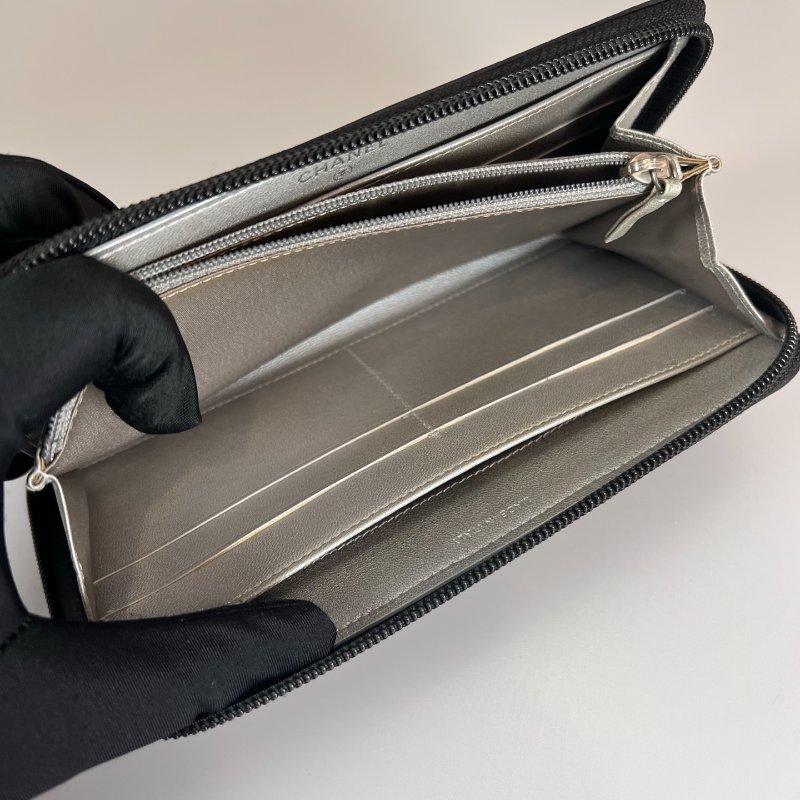 CHANEL 山茶花ㄇ拉長夾 羊皮黑 保卡款14開-6