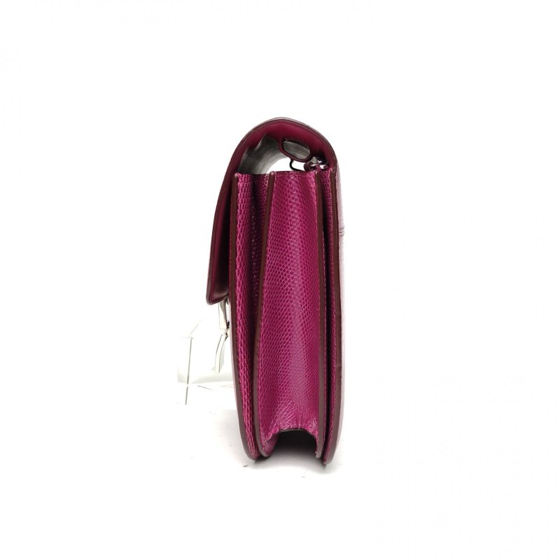 CELINE ClassicBox中號紫色蜥蜴皮銀扣肩背包-3