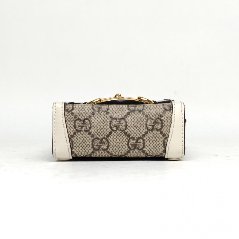 GUCCI Horsebit馬銜扣三角插扣手機包白色PVC金扣肩背包-4