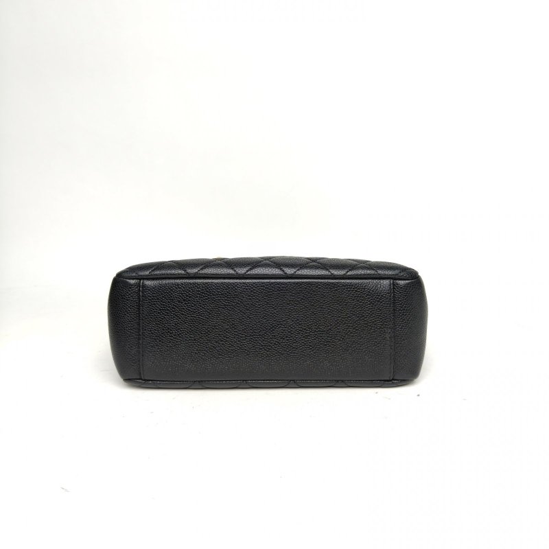 CHANEL 中古PST鏈條手提TOTE黑色荔枝牛皮14開金扣肩背包-4