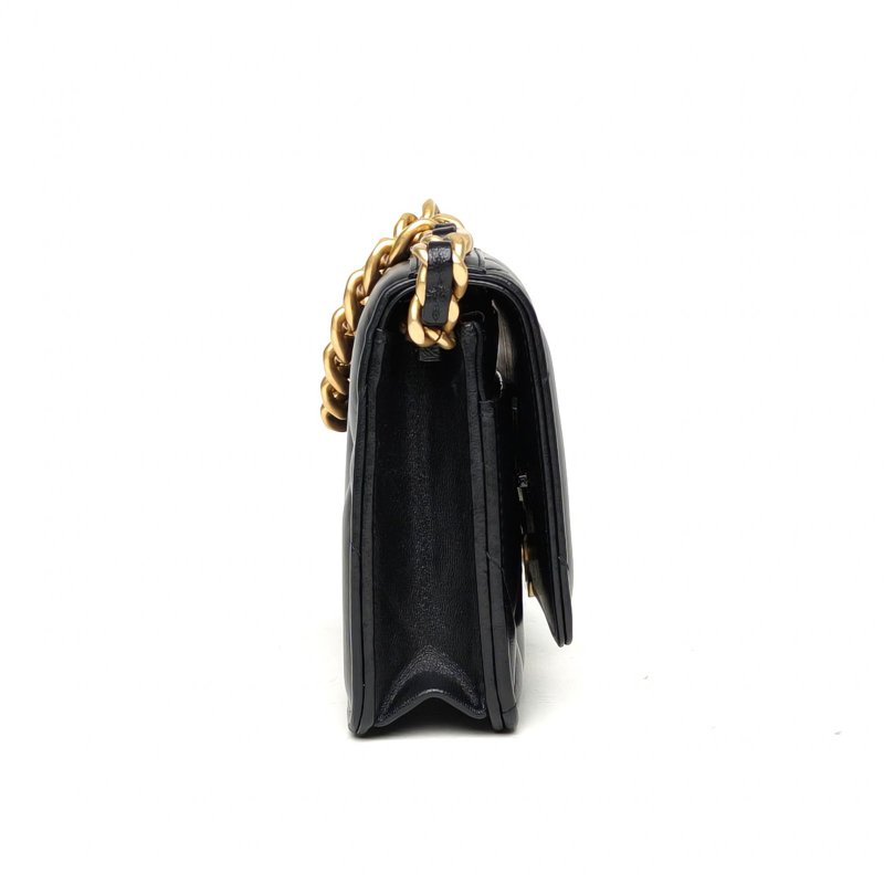 CHANEL 19BAG旋鈕WOC19黑色羊皮晶片開金銀扣肩背包-3