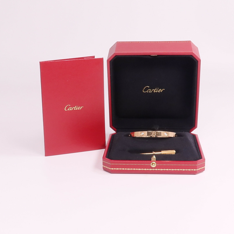 CARTIER 18K玫瑰金Love Bracelet 4 Diamonds鑽石手鐲-9