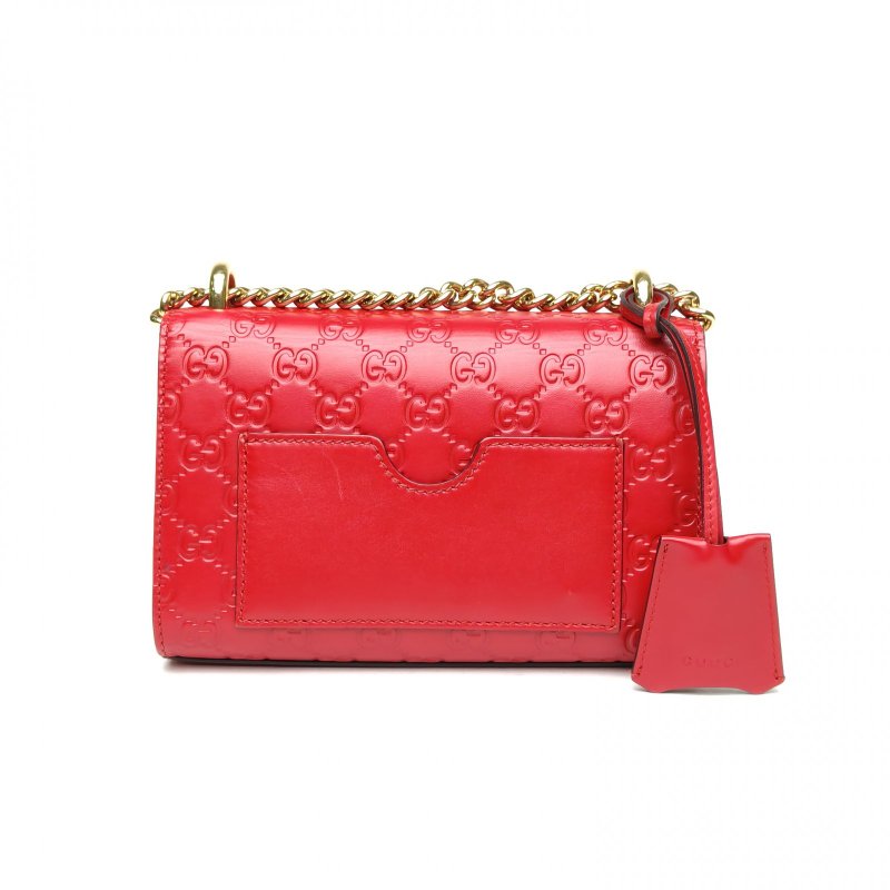 GUCCI Padlock鎖頭包盒子包小號GG壓紋紅色牛皮金扣肩背包-2