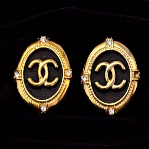 Chanel Vintage香奈兒中古耳夾 黑金雙C 經典款