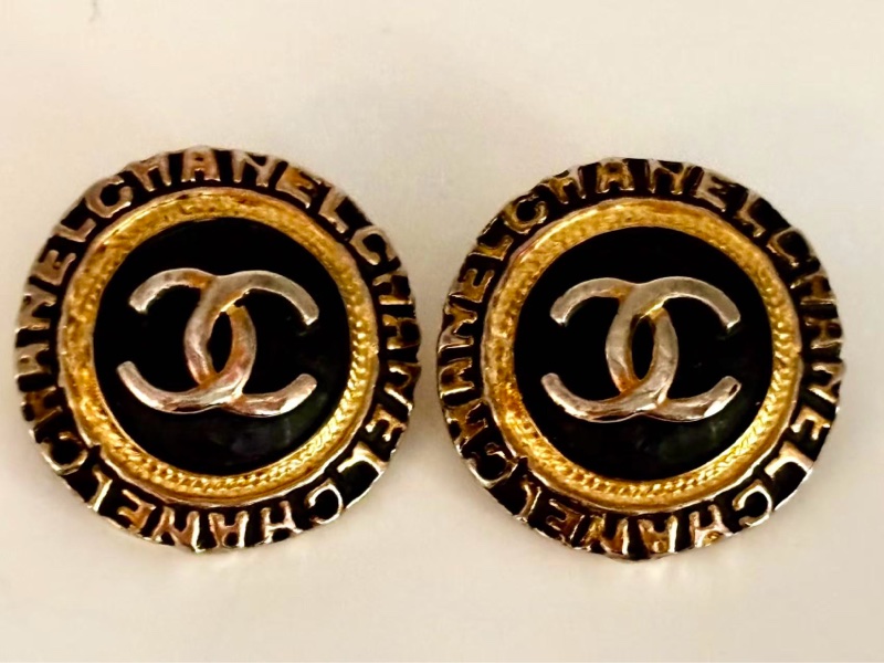Chanel Vintage香奈兒中古耳夾 黑金雙C 經典款-1