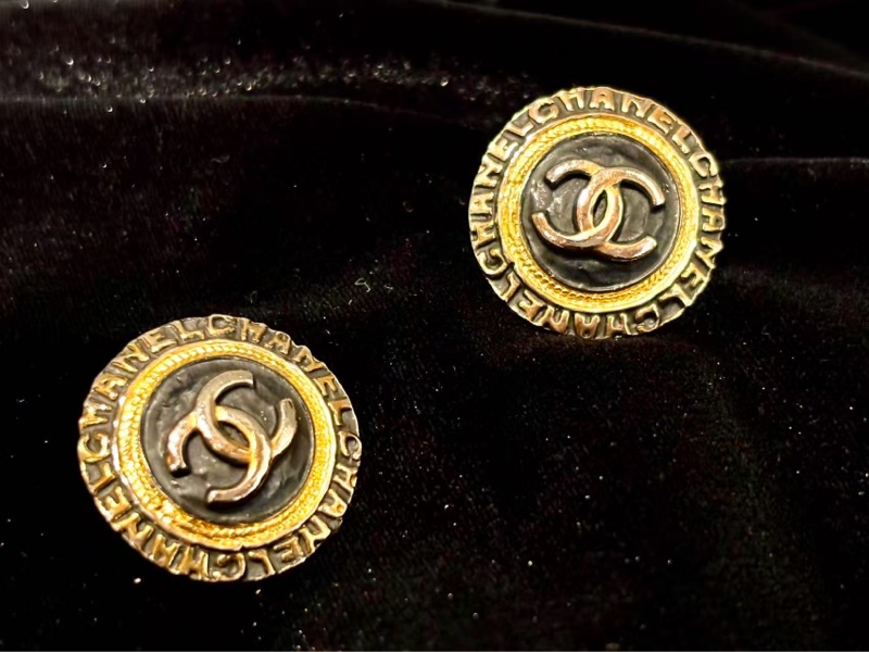 Chanel Vintage香奈兒中古耳夾 黑金雙C 經典款-4