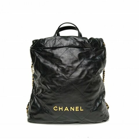CHANEL 22Bag帶手柄雙肩包大號黑色牛皮晶片開金扣肩背包