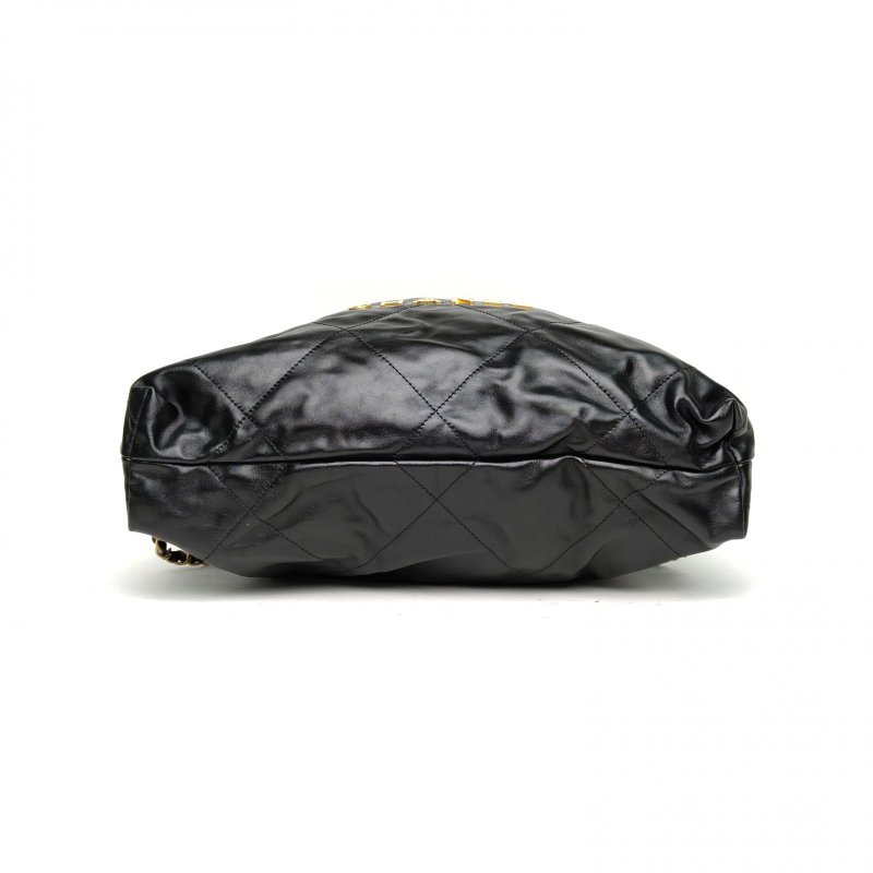 CHANEL 22Bag帶手柄雙肩包大號黑色牛皮晶片開金扣肩背包-4