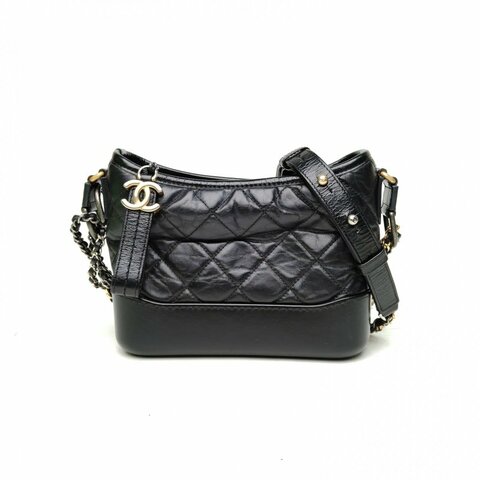 CHANEL GABRIELLE流浪小號20黑色牛皮25開金銀扣肩背包
