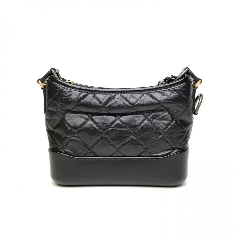 CHANEL GABRIELLE流浪小號20黑色牛皮25開金銀扣肩背包-2