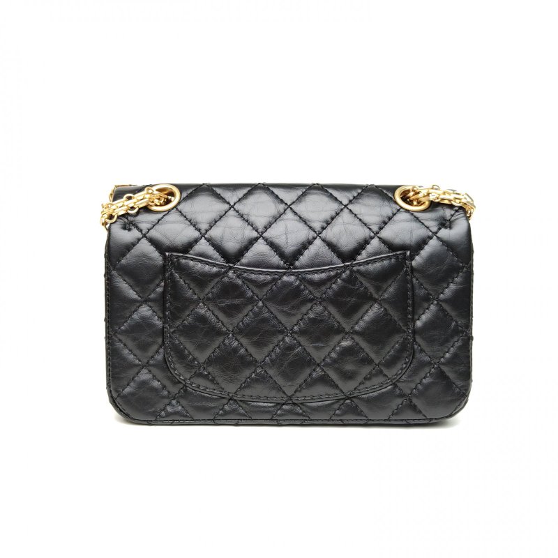 CHANEL 2.55口蓋包迷你20黑色牛皮晶片開金扣肩背包-2