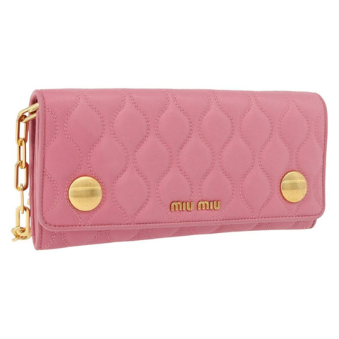 Miu Miu 鏈條肩包 皮革 粉紅色 金邊 正品 YKZ1230A