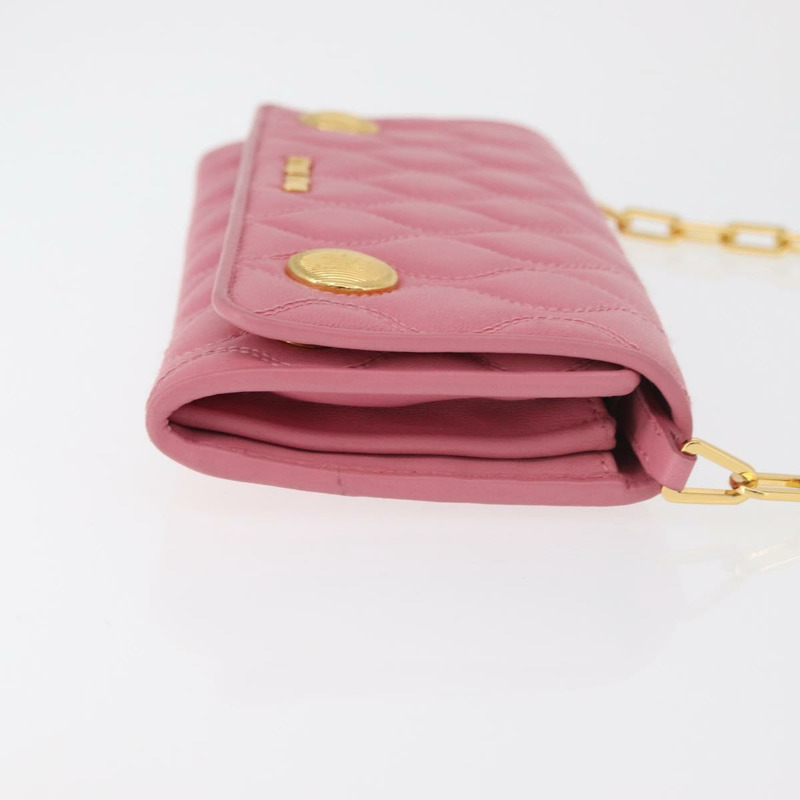 【日本直送】Miu Miu 鏈條肩包 皮革 粉紅色 金邊 正品 YKZ1230A-2