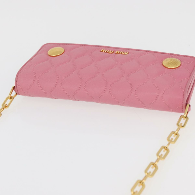 【日本直送】Miu Miu 鏈條肩包 皮革 粉紅色 金邊 正品 YKZ1230A-5