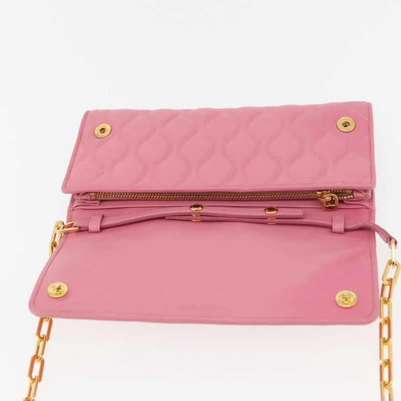 【日本直送】Miu Miu 鏈條肩包 皮革 粉紅色 金邊 正品 YKZ1230A-8