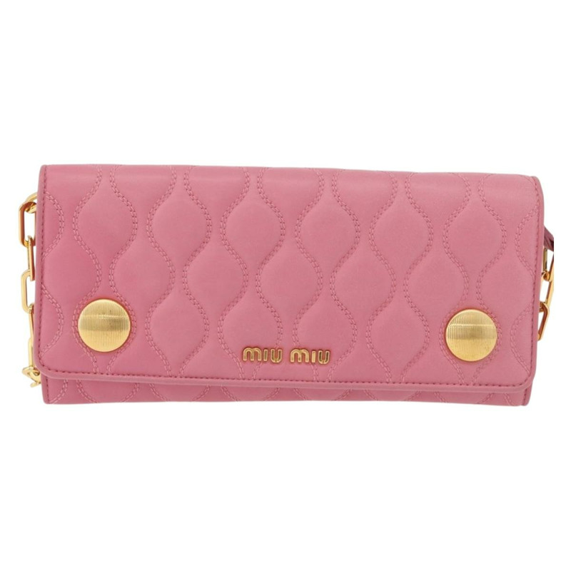 【日本直送】Miu Miu 鏈條肩包 皮革 粉紅色 金邊 正品 YKZ1230A-12