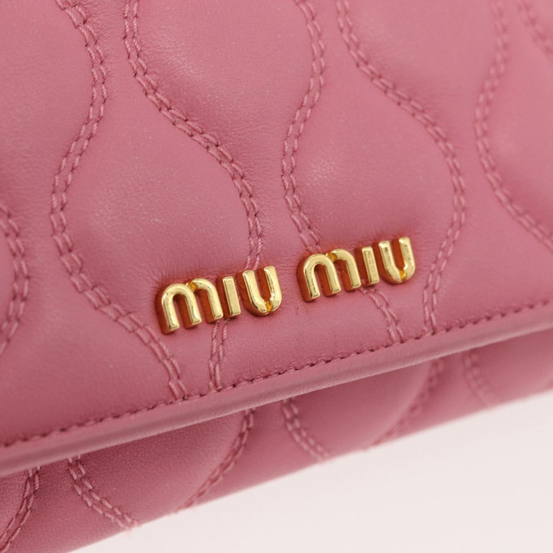 【日本直送】Miu Miu 鏈條肩包 皮革 粉紅色 金邊 正品 YKZ1230A-17