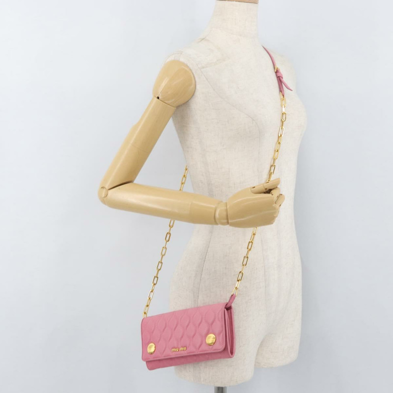 【日本直送】Miu Miu 鏈條肩包 皮革 粉紅色 金邊 正品 YKZ1230A-23