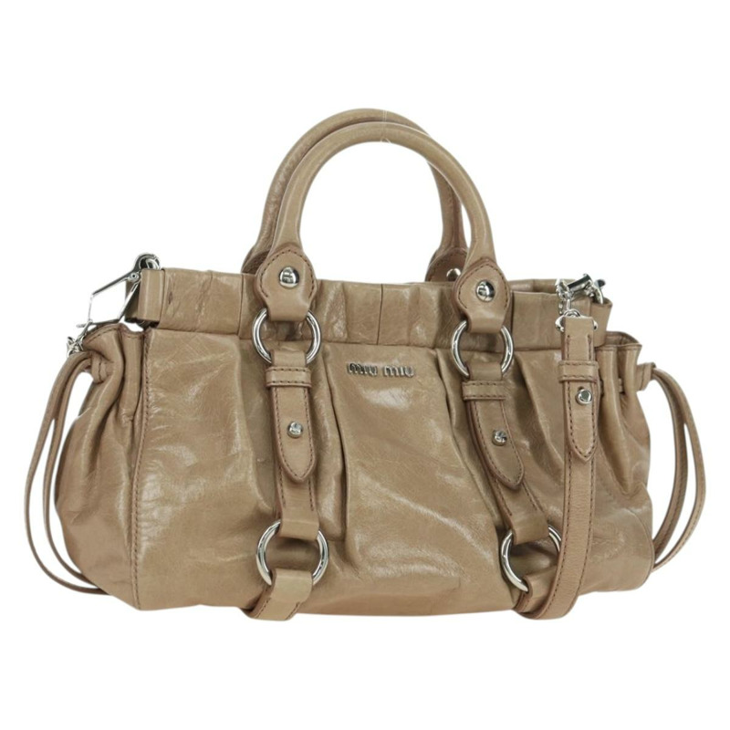 【日本直送】Miu Miu 手提包 皮革 兩用 米色 銀色 正品 yk20294SAV-0