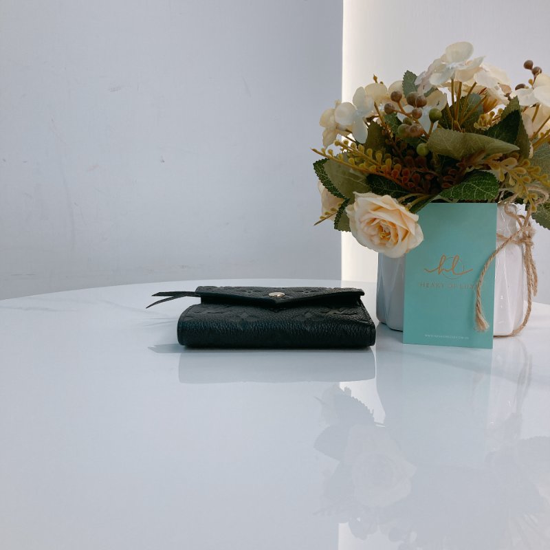 MS0689	Louis Vuitton 路易威登 三摺錢包 壓印牛皮 黑色 金扣 Victorine Wallet Calfskin Empreinte Black x GHW-4