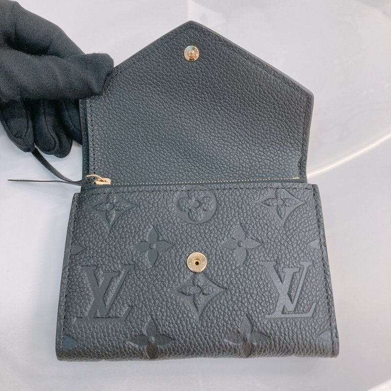MS0689	Louis Vuitton 路易威登 三摺錢包 壓印牛皮 黑色 金扣 Victorine Wallet Calfskin Empreinte Black x GHW-10