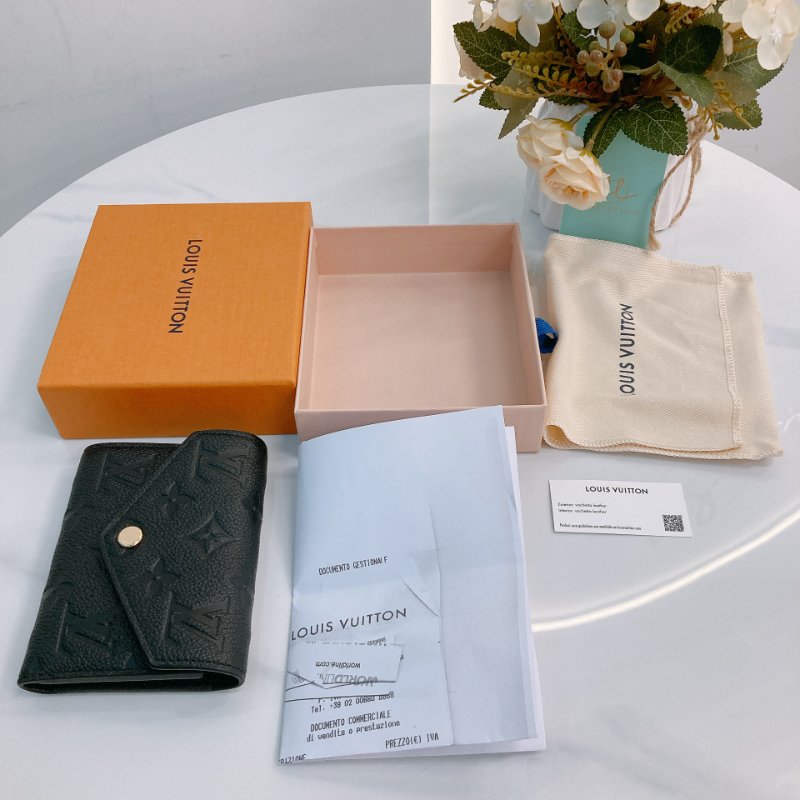 MS0689	Louis Vuitton 路易威登 三摺錢包 壓印牛皮 黑色 金扣 Victorine Wallet Calfskin Empreinte Black x GHW-20