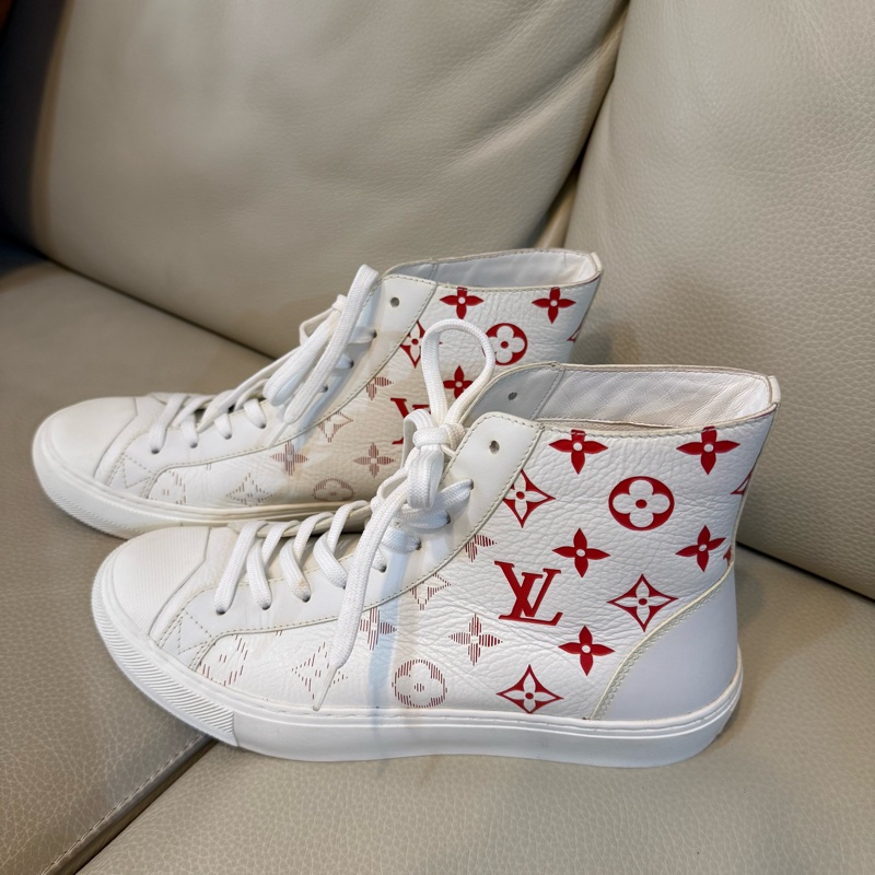 Louis Vuitton LV路易威登 Tattoo 白紅 logo 滿印 老花 高幫休閒板鞋 25cm 40號-1