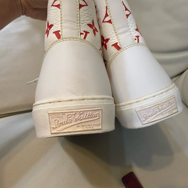 Louis Vuitton LV路易威登 Tattoo 白紅 logo 滿印 老花 高幫休閒板鞋 25cm 40號-2
